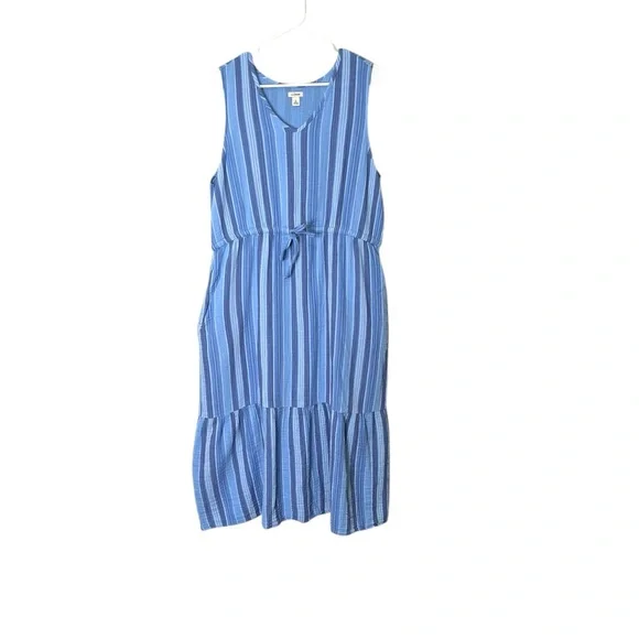 L.L. Bean Women's Cloud Gauze Midi Dress, Stripe - Picture 2 of 9
